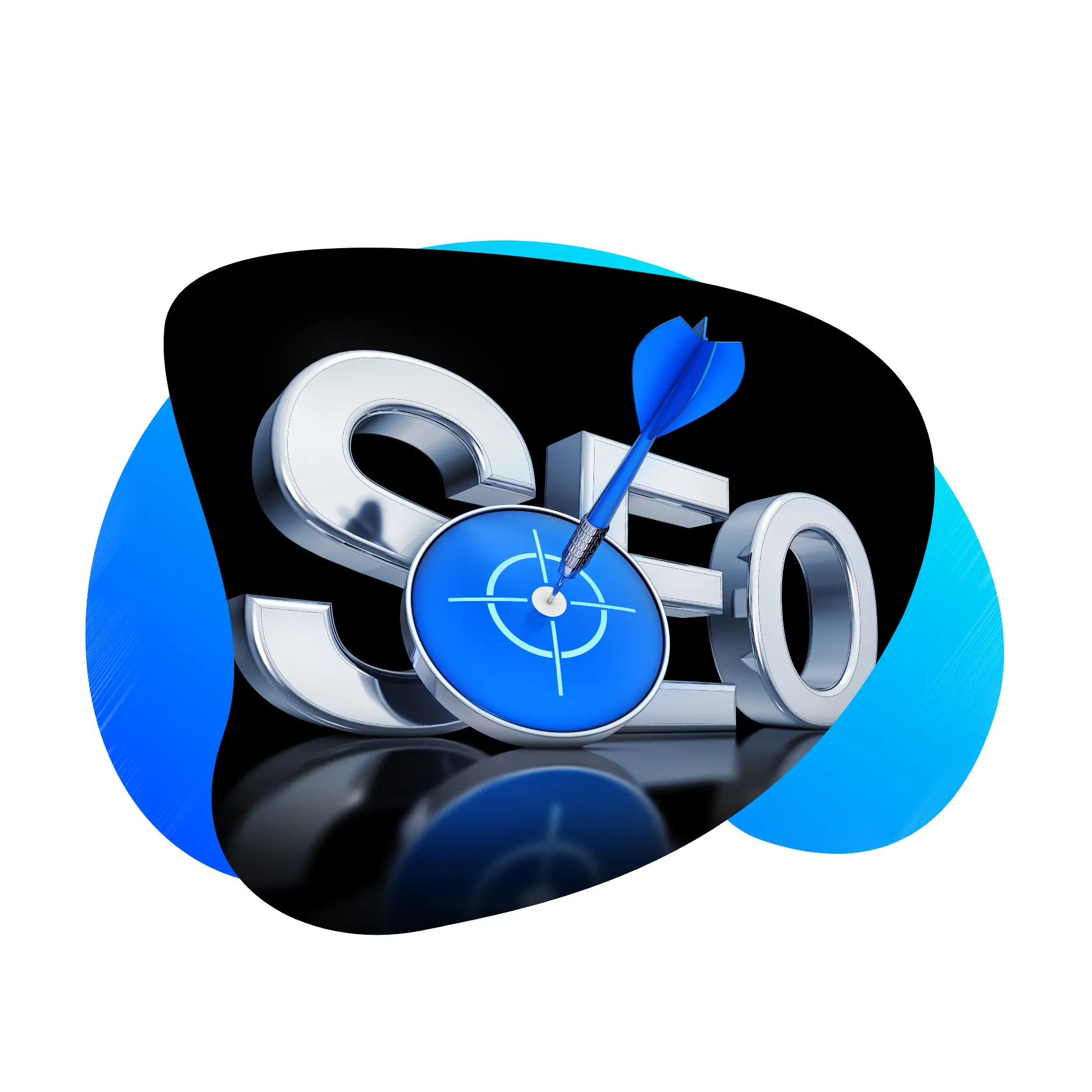 SEO letters with a dart hitting a bullseye, representing precise search engine optimization strategies.