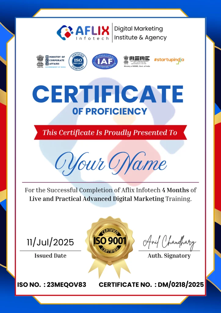 Aflix Infotech Certificate